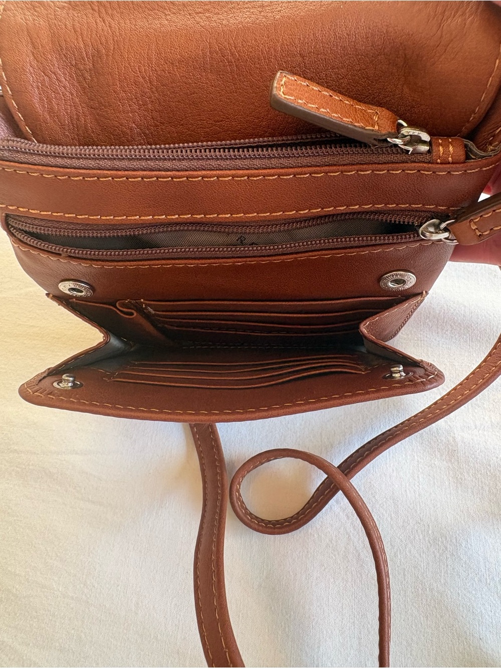 The Trend Italy Genuine Leather Multi-Pocket Organizer Crossbody Bag – Cognac - Picture 10 of 10